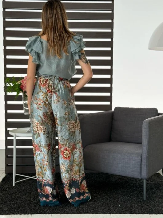 Pantalone floreale azzurro