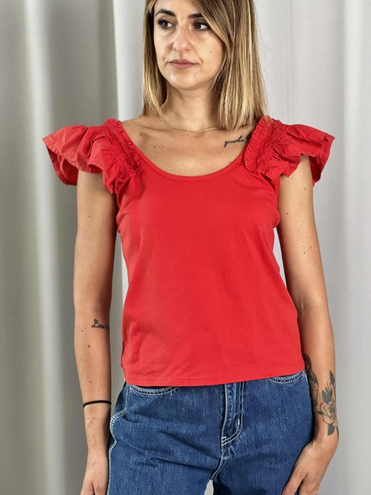 Top smanicato rosso